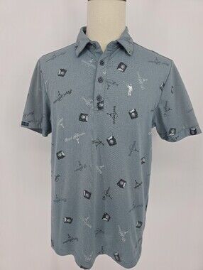 William Murray‎ Golf Polo Shirt Medium Gray All Over Print Performance Stretch